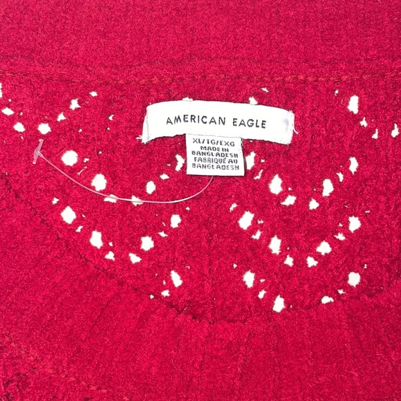 American Eagle AE RedCropped Pointelle Crew Neck Sweater XL - Picture 8 of 9